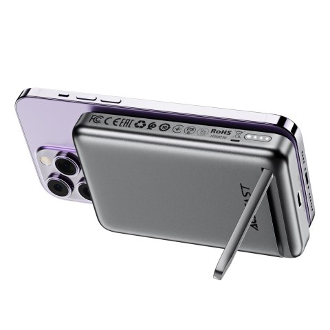Powerbank 10000mAh indukcyjny magnetyczny z opcją podstawki PD 20W + kabel - czarny Powerbank 10000mAh indukcyjny magnetyczny z opcją podstawki PD 20W + kabel - czarny