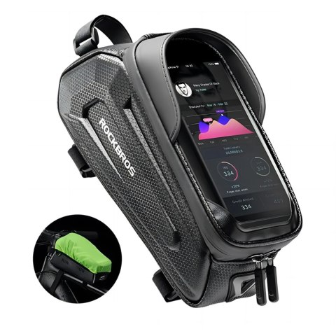 Sakwa rowerowa na ramę pancerna z kieszonką na telefon nawigację 1.7l + pokrowiec - czarna Sakwa rowerowa na ramę pancerna z kieszonką na telefon nawigację 1.7l + pokrowiec - czarna