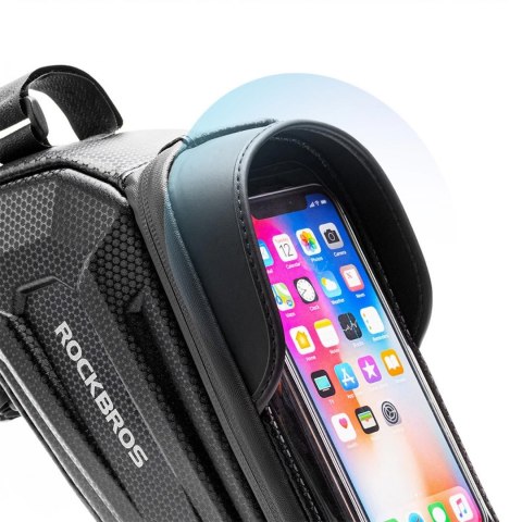 Sakwa rowerowa na ramę pancerna z kieszonką na telefon nawigację 1.7l + pokrowiec - czarna Sakwa rowerowa na ramę pancerna z kieszonką na telefon nawigację 1.7l + pokrowiec - czarna