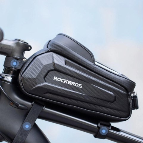 Sakwa rowerowa na ramę pancerna z kieszonką na telefon nawigację 1.7l + pokrowiec - czarna Sakwa rowerowa na ramę pancerna z kieszonką na telefon nawigację 1.7l + pokrowiec - czarna