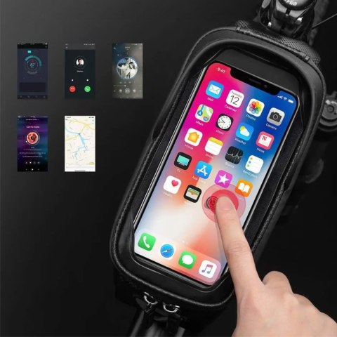 Sakwa rowerowa na ramę pancerna z kieszonką na telefon nawigację 1.7l + pokrowiec - czarna Sakwa rowerowa na ramę pancerna z kieszonką na telefon nawigację 1.7l + pokrowiec - czarna