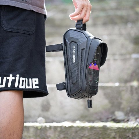 Sakwa rowerowa na ramę pancerna z kieszonką na telefon nawigację 1.7l + pokrowiec - czarna Sakwa rowerowa na ramę pancerna z kieszonką na telefon nawigację 1.7l + pokrowiec - czarna
