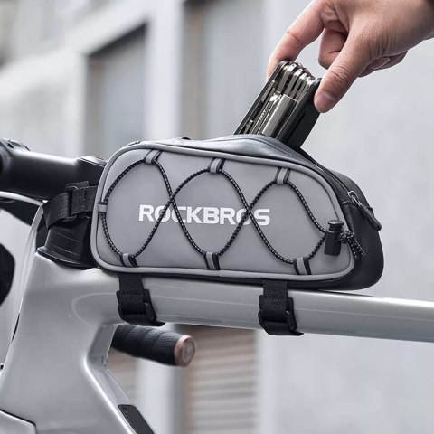 Torba sakwa rowerowa mocowana na ramę 0.9l - srebrna Torba sakwa rowerowa mocowana na ramę 0.9l - srebrna