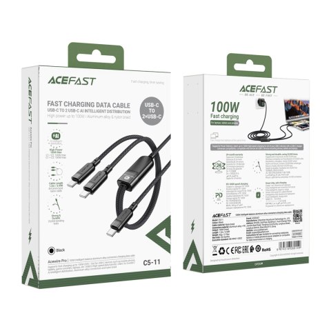 2w1 Kabel przewód podwójny USB-C - 2x USB-C 100W 480Mb/s - czarny 2w1 Kabel przewód podwójny USB-C - 2x USB-C 100W 480Mb/s - czarny