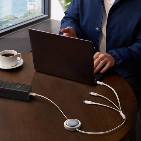 3w1 Kabel uniwersalny zwijany USB-C - Lightning / USB-C / micro USB 100W 1.1m - biały 3w1 Kabel uniwersalny zwijany USB-C - Lightning / USB-C / micro USB 100W 1.1m - biały