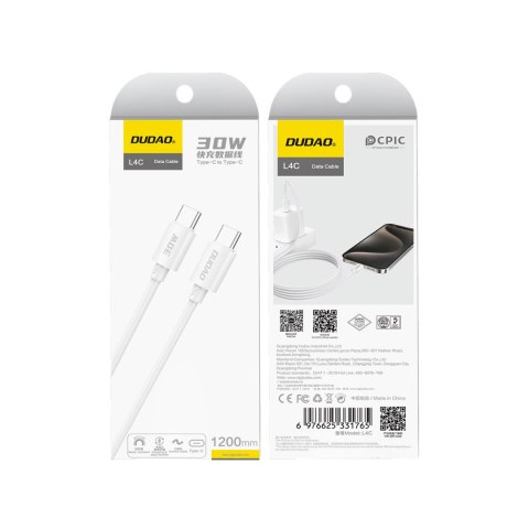 Kabel przewód L4C USB-C - USB-C 30W 480Mb/s 2m - biały Kabel przewód L4C USB-C - USB-C 30W 480Mb/s 2m - biały
