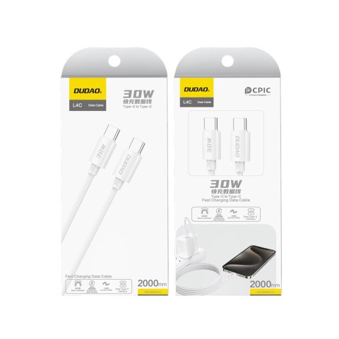 Kabel przewód L4C USB-C - USB-C 30W 480Mb/s 2m - biały Kabel przewód L4C USB-C - USB-C 30W 480Mb/s 2m - biały