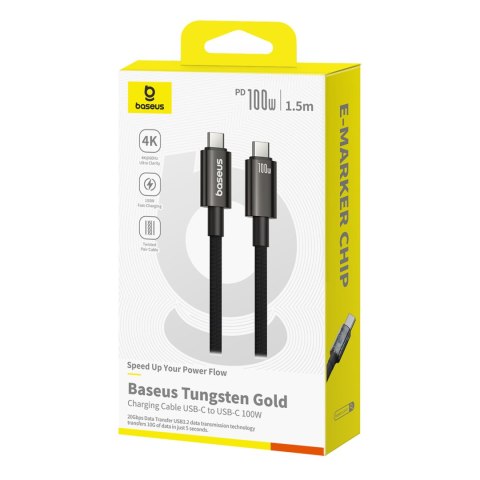 Kabel przewód Tungsten Gold USB-C 100W 4K 20Gb/s 60Hz 1.5m - czarny Kabel przewód Tungsten Gold USB-C 100W 4K 20Gb/s 60Hz 1.5m - czarny