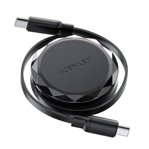 Kabel przewód USB-C - USB-C zwijany z organizerem 60W - czarny Kabel przewód USB-C - USB-C zwijany z organizerem 60W - czarny