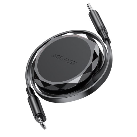 Kabel przewód USB-C - USB-C zwijany z organizerem 60W - czarny Kabel przewód USB-C - USB-C zwijany z organizerem 60W - czarny