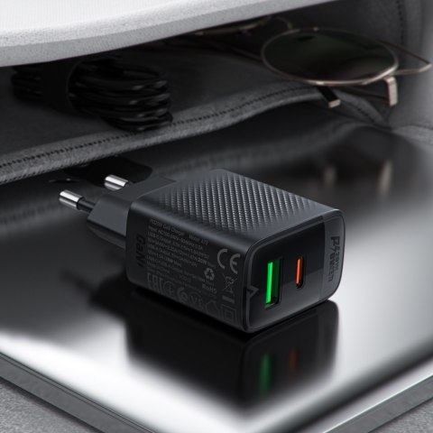 Ładowarka sieciowa A78 GaN USB-A USB-C PD 20W - czarna Ładowarka sieciowa A78 GaN USB-A USB-C PD 20W - czarna