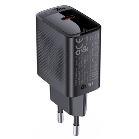 Ładowarka sieciowa A82 GaN USB-C PD 20W - czarna Ładowarka sieciowa A82 GaN USB-C PD 20W - czarna