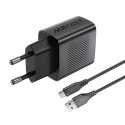 Ładowarka sieciowa A90 GaN USB-A QC 18W + kabel USB-C - czarna