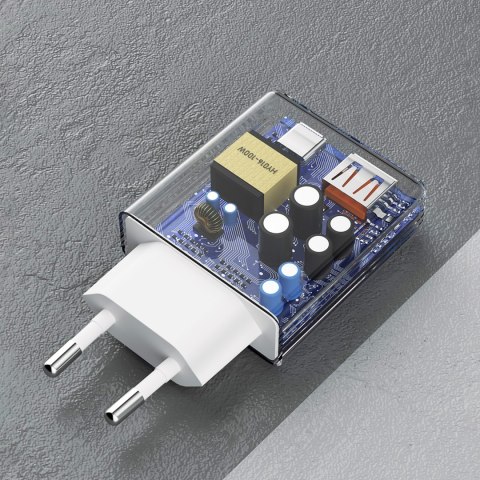 Ładowarka sieciowa GaN A30EUL 30W USB-A USB-C + kabel USB-C - Lightning - biała Ładowarka sieciowa GaN A30EUL 30W USB-A USB-C + kabel USB-C - Lightning - biała