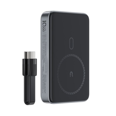 Powerbank magnetyczny 10000mAh indukcyjny 2x USB-C PD 30W + kabel USB-C - czarny Powerbank magnetyczny 10000mAh indukcyjny 2x USB-C PD 30W + kabel USB-C - czarny