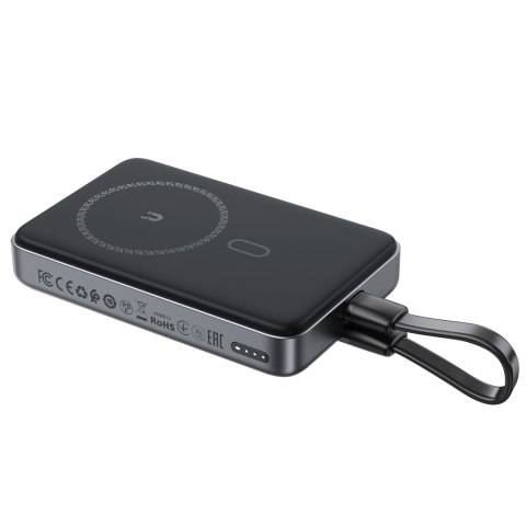 Powerbank magnetyczny 10000mAh indukcyjny 2x USB-C PD 30W + kabel USB-C - czarny Powerbank magnetyczny 10000mAh indukcyjny 2x USB-C PD 30W + kabel USB-C - czarny