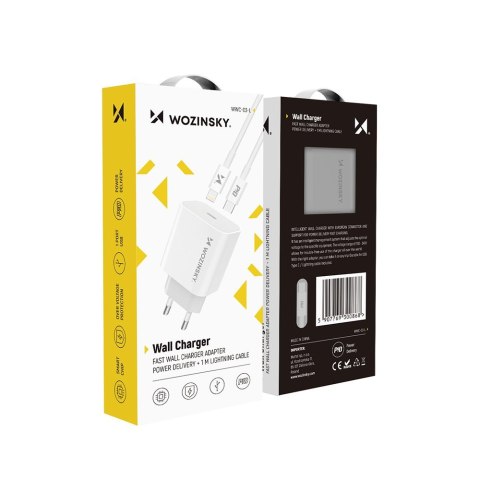 Szybka ładowarka USB C PD 20W + kabel USB C / Lightning 1m biały Szybka ładowarka USB C PD 20W + kabel USB C / Lightning 1m biały