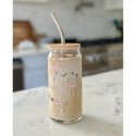Szklanka, różowe kokardki - z rurką i bambusową pokrywką 500 ml - SZK131