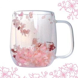 Szklanka termiczna z hortensją w środku, blady róż 300ml 1szt SZK128