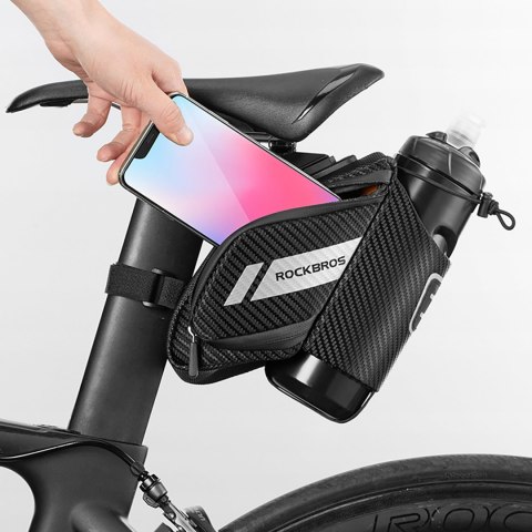 Torba rowerowa pod siodełko z kieszonką na butelkę bidon 1.5l - czarna Torba rowerowa pod siodełko z kieszonką na butelkę bidon 1.5l - czarna
