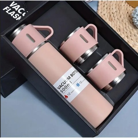 ZESTAW TERMOS Z 3 KUBKAMI zapakowany na prezent, 500Ml różowy BD24R ZESTAW TERMOS Z 3 KUBKAMI zapakowany na prezent, 500Ml różowy BD24R