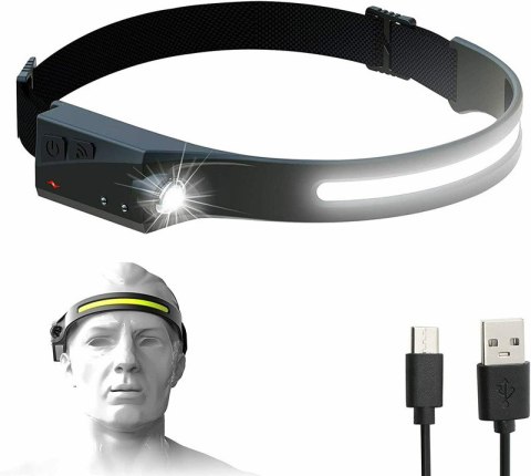 Latarka czołowa czołówka LED z czujnikiem ruchu IPX4 USB-C 1200 mAh czarna Latarka czołowa czołówka LED z czujnikiem ruchu IPX4 USB-C 1200 mAh czarna