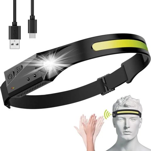Latarka czołowa czołówka LED z czujnikiem ruchu IPX4 USB-C 1200 mAh czarna Latarka czołowa czołówka LED z czujnikiem ruchu IPX4 USB-C 1200 mAh czarna
