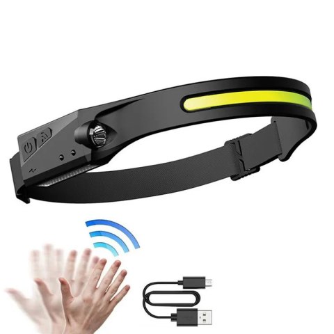 Latarka czołowa czołówka LED z czujnikiem ruchu IPX4 USB-C 1200 mAh czarna Latarka czołowa czołówka LED z czujnikiem ruchu IPX4 USB-C 1200 mAh czarna