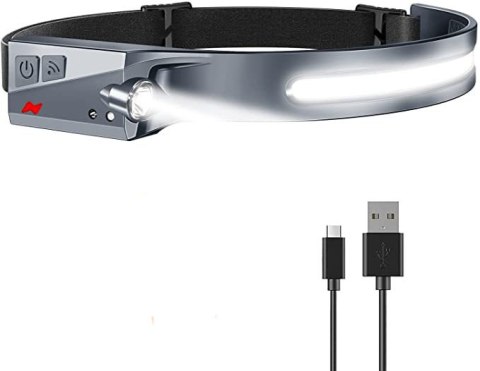 Latarka czołowa czołówka LED z czujnikiem ruchu IPX4 USB-C 1200 mAh czarna Latarka czołowa czołówka LED z czujnikiem ruchu IPX4 USB-C 1200 mAh czarna