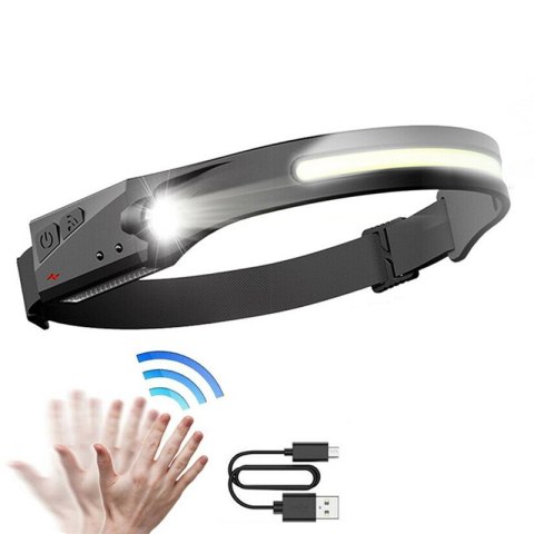 Latarka czołowa czołówka LED z czujnikiem ruchu IPX4 USB-C 1200 mAh czarna Latarka czołowa czołówka LED z czujnikiem ruchu IPX4 USB-C 1200 mAh czarna