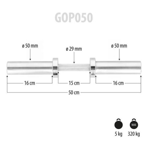 GOP050 (+ZACISKI) GRYF KRÓTKI OLIMPIJSKI 5KG 50CM HMS GOP050 (+ZACISKI) GRYF KRÓTKI OLIMPIJSKI 5KG 50CM HMS