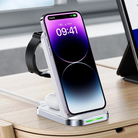 3w1 Bezprzewodowa stacja ładująca do telefonu słuchawek smartwatcha biała 3w1 Bezprzewodowa stacja ładująca do telefonu słuchawek smartwatcha biała