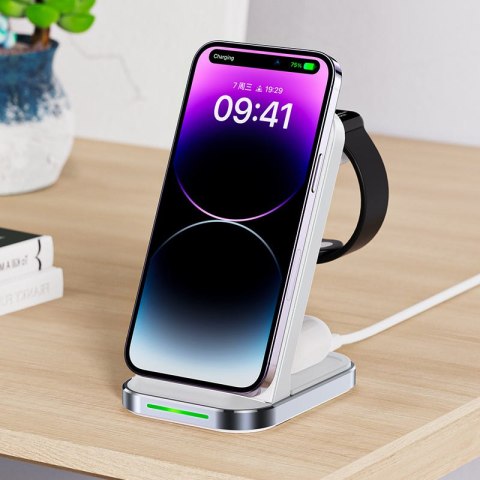 3w1 Bezprzewodowa stacja ładująca do telefonu słuchawek smartwatcha biała 3w1 Bezprzewodowa stacja ładująca do telefonu słuchawek smartwatcha biała