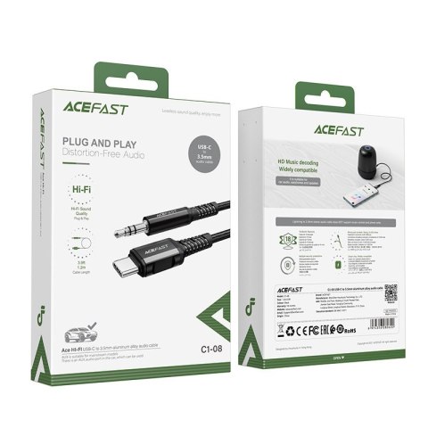 Kabel przewód audio AUX USB-C - 3.5mm mini jack 1.2m czarny Kabel przewód audio AUX USB-C - 3.5mm mini jack 1.2m czarny