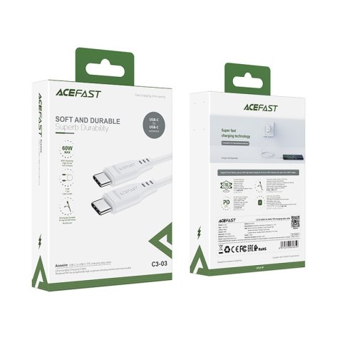 Kabel przewód do telefonu USB-C 60W 20V 3A 1.2m biały Kabel przewód do telefonu USB-C 60W 20V 3A 1.2m biały