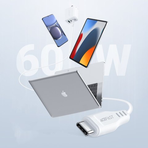 Kabel przewód do telefonu USB-C 60W 20V 3A 1.2m biały Kabel przewód do telefonu USB-C 60W 20V 3A 1.2m biały