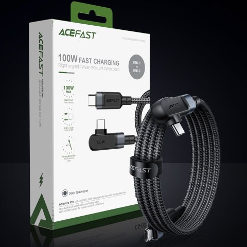 Kabel przewód kątowy w oplocie USB-C 100W 20V 5A 2m czarny Kabel przewód kątowy w oplocie USB-C 100W 20V 5A 2m czarny