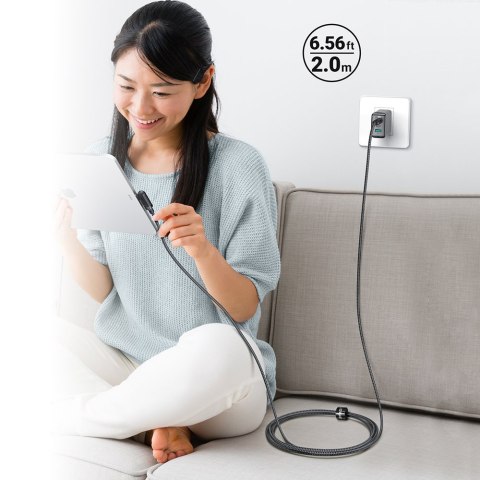 Kabel przewód kątowy w oplocie USB-C 100W 20V 5A 2m czarny Kabel przewód kątowy w oplocie USB-C 100W 20V 5A 2m czarny