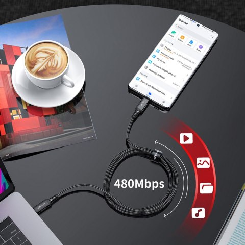 Kabel przewód w oplocie USB-C 100W 20V 5A 2m czarny Kabel przewód w oplocie USB-C 100W 20V 5A 2m czarny