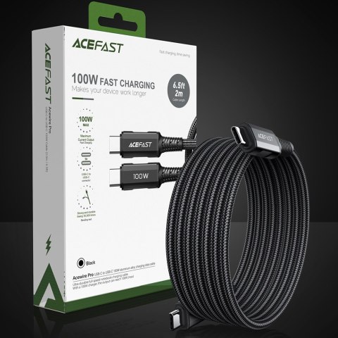 Kabel przewód w oplocie USB-C 100W 20V 5A 2m czarny Kabel przewód w oplocie USB-C 100W 20V 5A 2m czarny