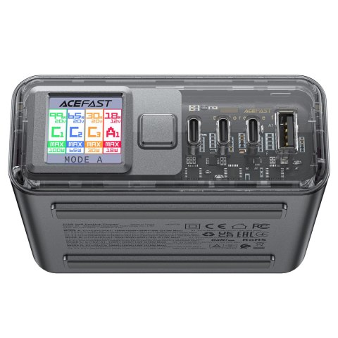 Stacja zasilania ładowarka PD 218W GaN z 4 portami 3x USB-C + USB-A szary Stacja zasilania ładowarka PD 218W GaN z 4 portami 3x USB-C + USB-A szary