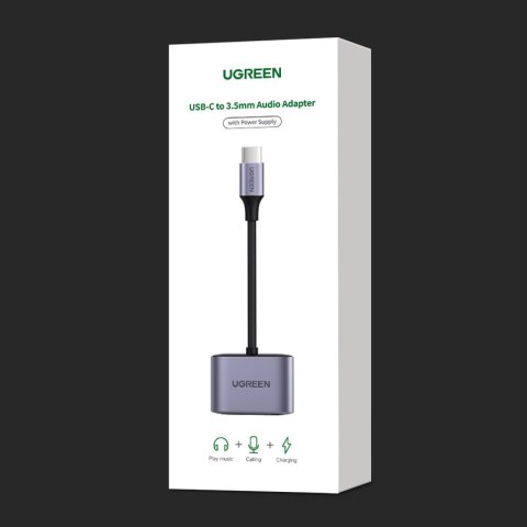 Adapter przejściówka audio USB-C - USB-C + mini jack 3.5mm - szary Adapter przejściówka audio USB-C - USB-C + mini jack 3.5mm - szary