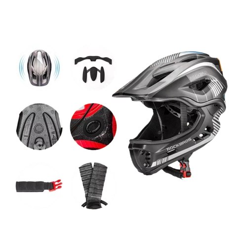 Kask rowerowy MTB dziecięcy z odpinaną szczęką rozmiar L - szary Kask rowerowy MTB dziecięcy z odpinaną szczęką rozmiar L - szary