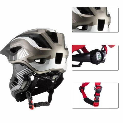 Kask rowerowy MTB dziecięcy z odpinaną szczęką rozmiar L - szary Kask rowerowy MTB dziecięcy z odpinaną szczęką rozmiar L - szary