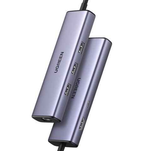 6w1 HUB adapter USB-C - 3x USB-A 3.0 / HDMI / RJ45 / USB-C PD - szary 6w1 HUB adapter USB-C - 3x USB-A 3.0 / HDMI / RJ45 / USB-C PD - szary