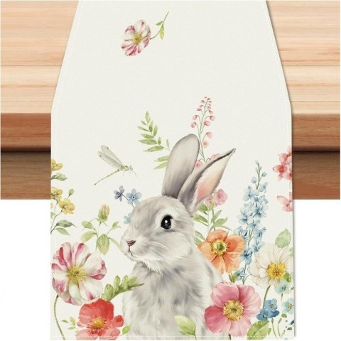 Lniany bieżnik na stół wielkanocny, króliczek, EASTER 180 x 33cm BZK04 Lniany bieżnik na stół wielkanocny, króliczek, EASTER 180 x 33cm BZK04