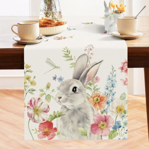 Lniany bieżnik na stół wielkanocny, króliczek, EASTER 180 x 33cm BZK04 Lniany bieżnik na stół wielkanocny, króliczek, EASTER 180 x 33cm BZK04