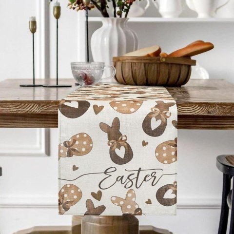 Lniany bieżnik na stół wielkanocny, króliczki, EASTER 180 x 33cm BZK02 Lniany bieżnik na stół wielkanocny, króliczki, EASTER 180 x 33cm BZK02