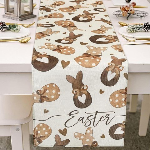 Lniany bieżnik na stół wielkanocny, króliczki, EASTER 180 x 33cm BZK02 Lniany bieżnik na stół wielkanocny, króliczki, EASTER 180 x 33cm BZK02