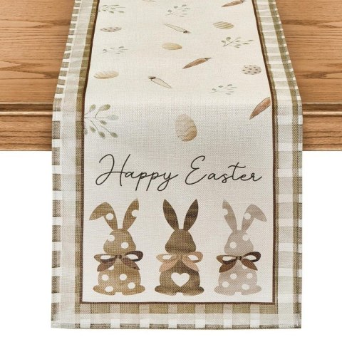 Lniany bieżnik na stół wielkanocny, króliczki HAPPY EASTER 180 x 33cm BZK01 Lniany bieżnik na stół wielkanocny, króliczki HAPPY EASTER 180 x 33cm BZK01